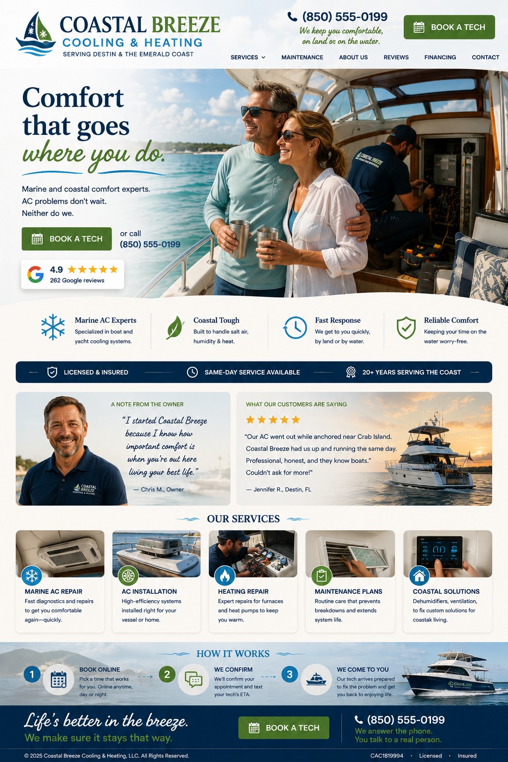 Coastal Breeze, Destin marine HVAC website mockup