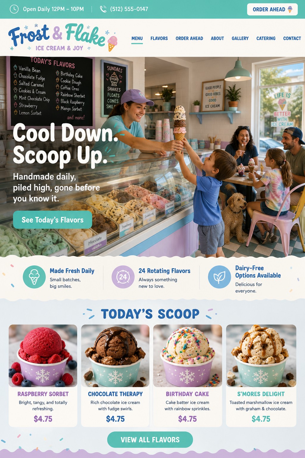 Frost and Flake ice cream shop website mockup