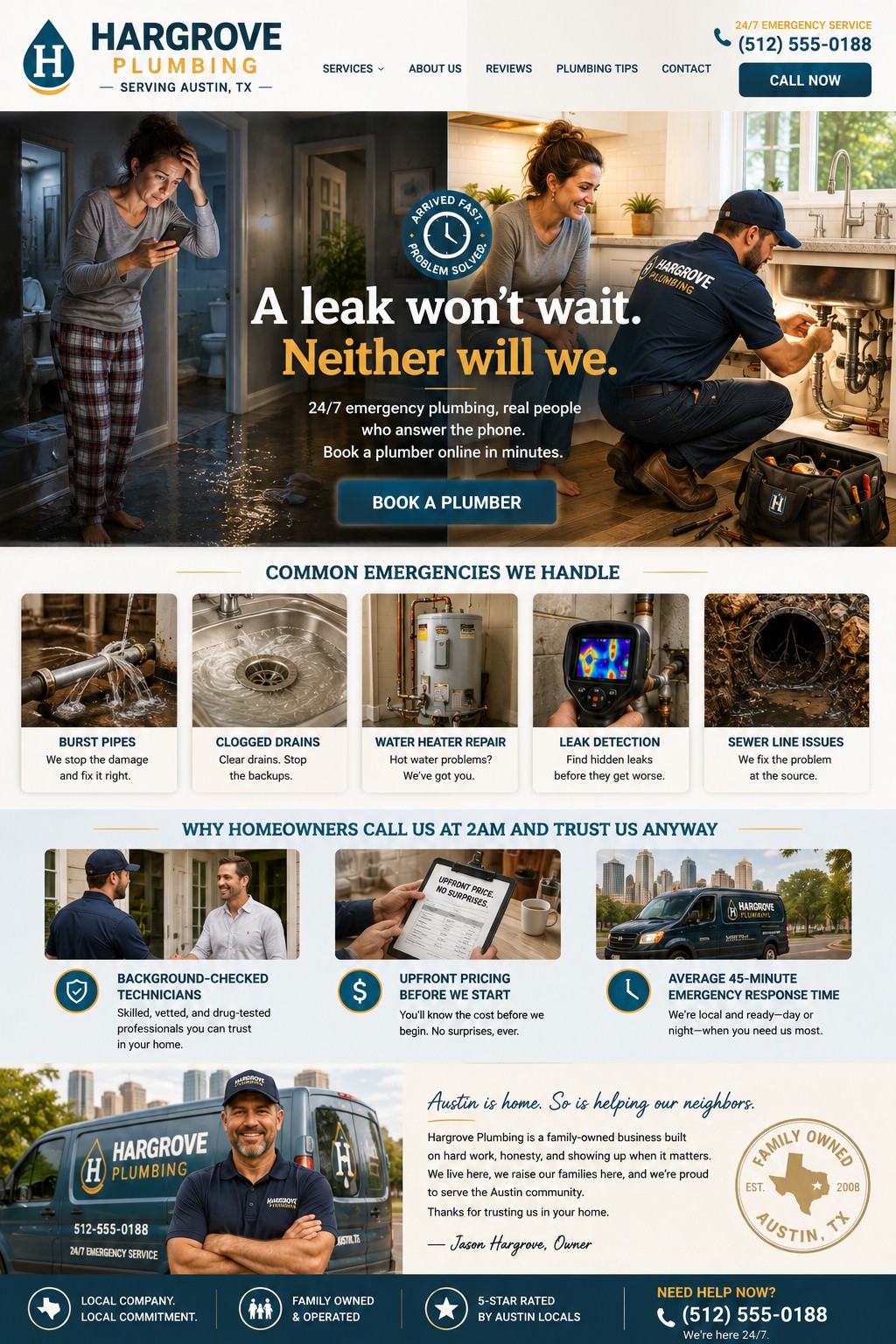 Hargrove Plumbing, Austin website mockup