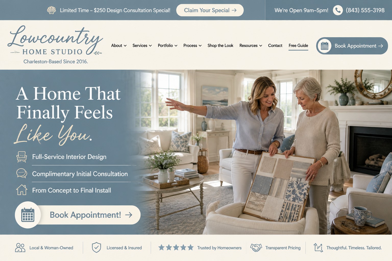 Lowcountry Home Studio, Charleston website mockup