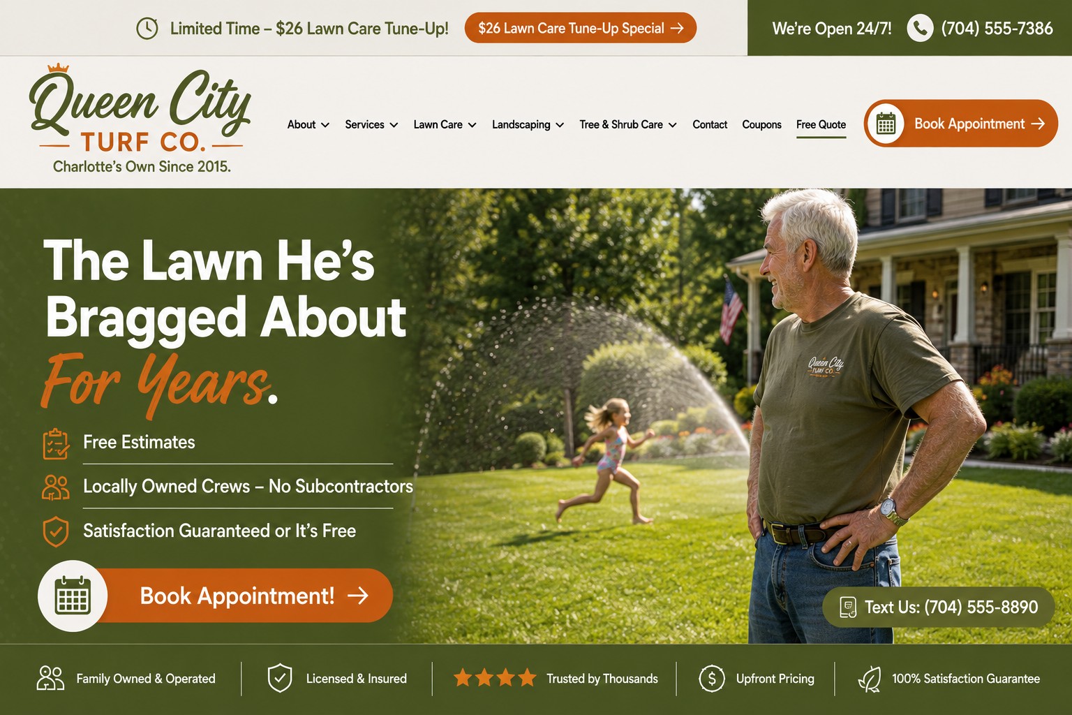 Queen City Turf Co, Charlotte website mockup