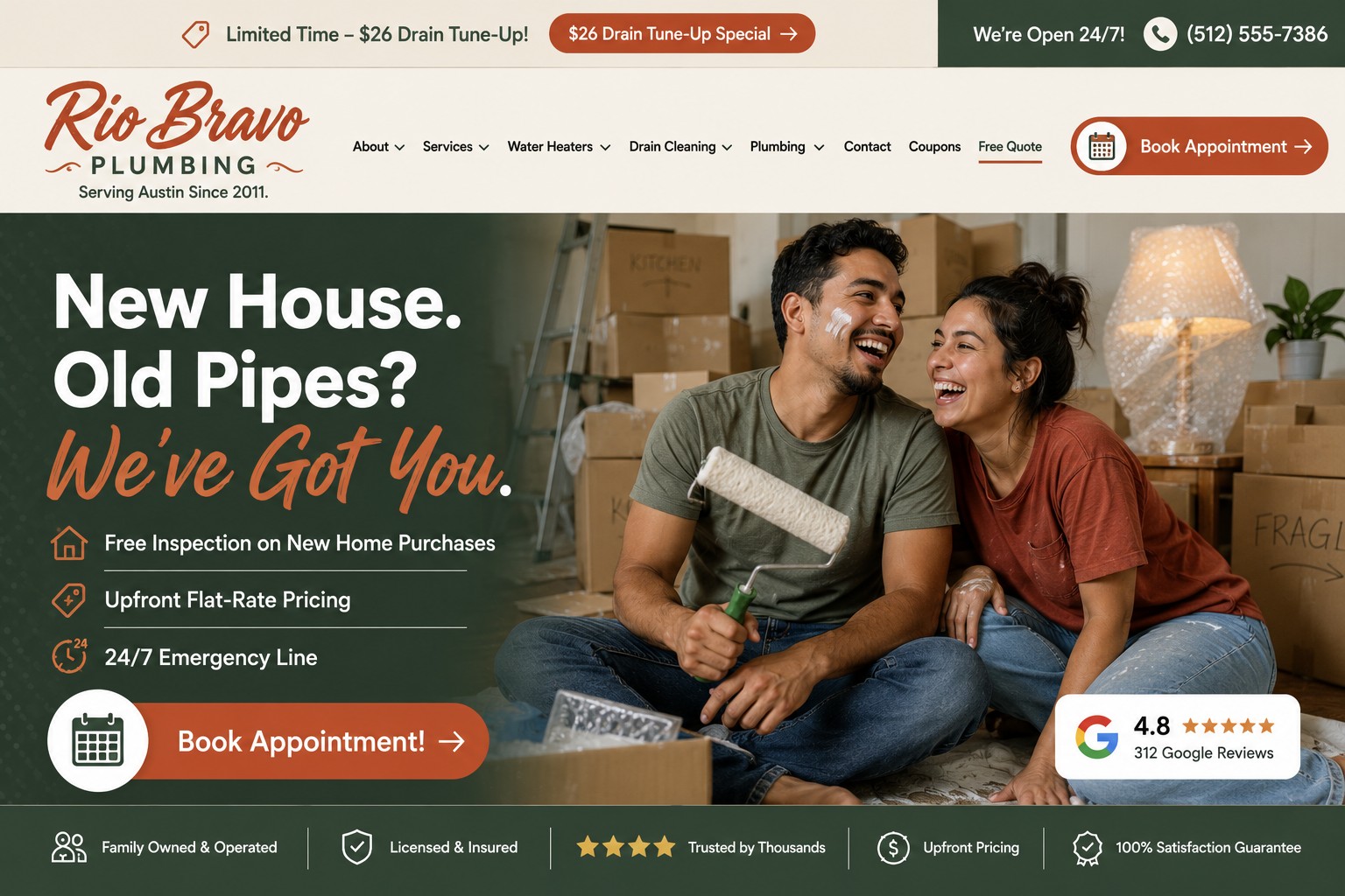Rio Bravo Plumbing, Austin website mockup