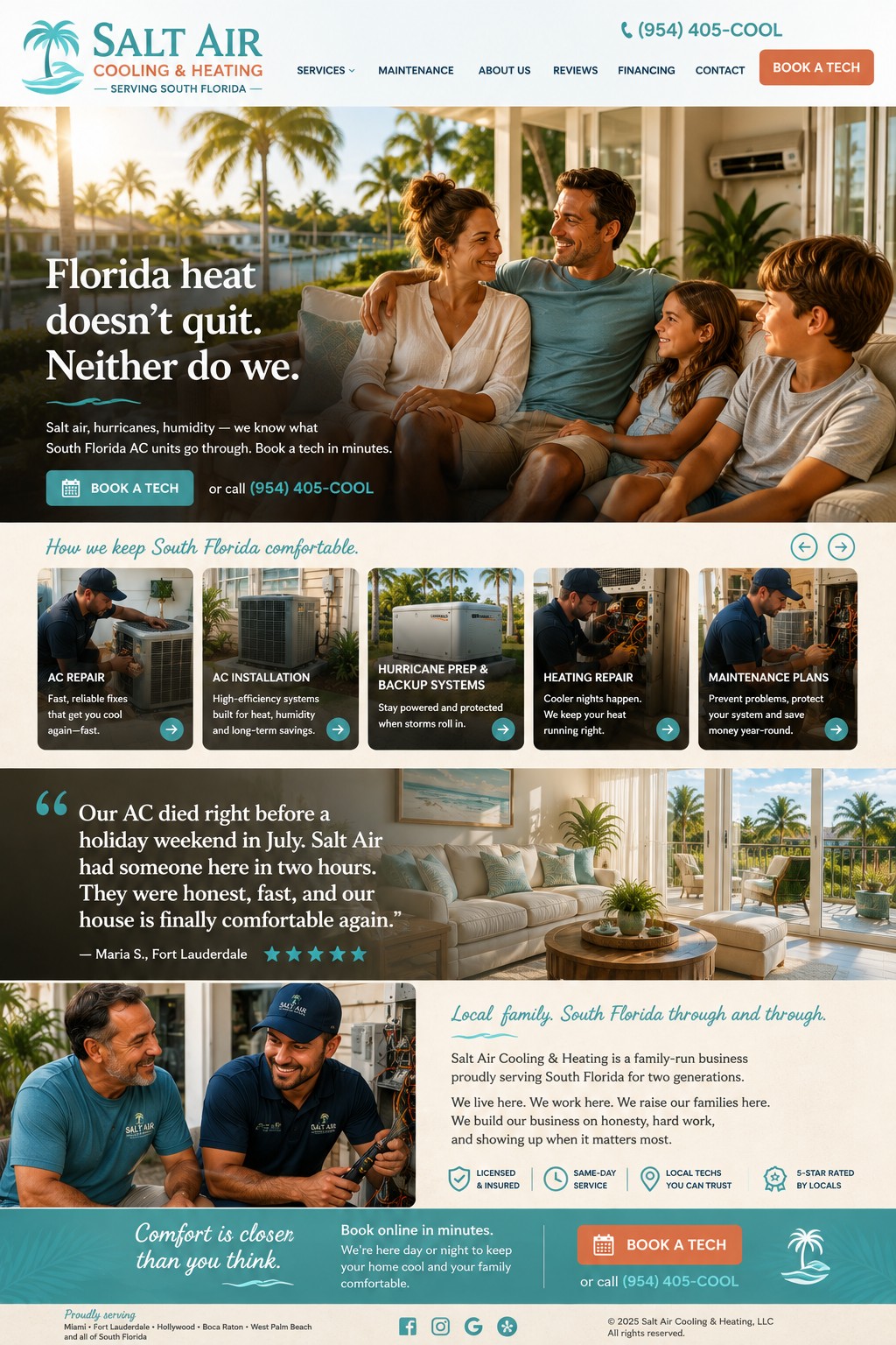 Salt Air Cooling and Heating, South Florida website mockup